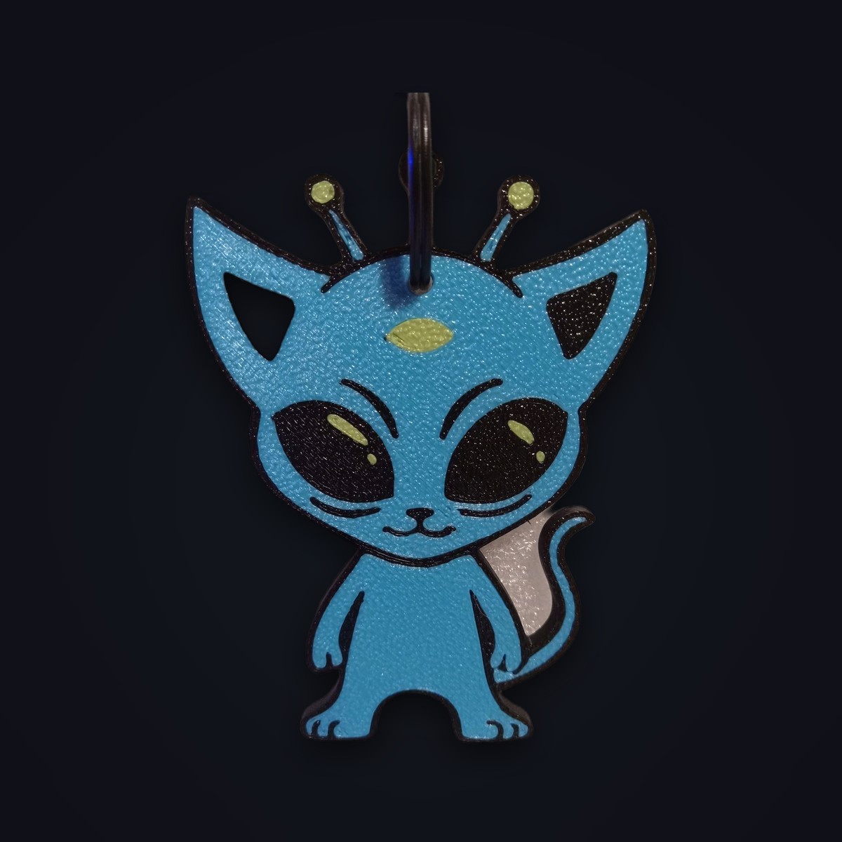Cosmic Cats keychain, Blue colorway, angle 2 of 4