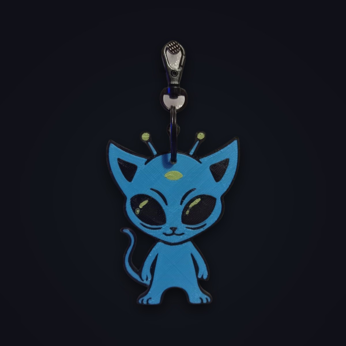 Cosmic Cats keychain, Blue colorway, angle 3 of 4
