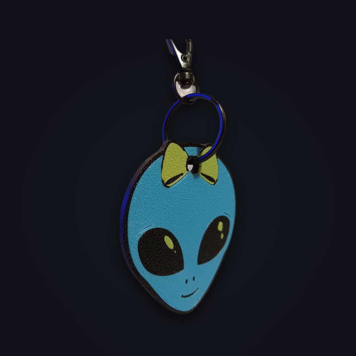Liliens keychain, Blue / Green Bow colorway, angle 5 of 5